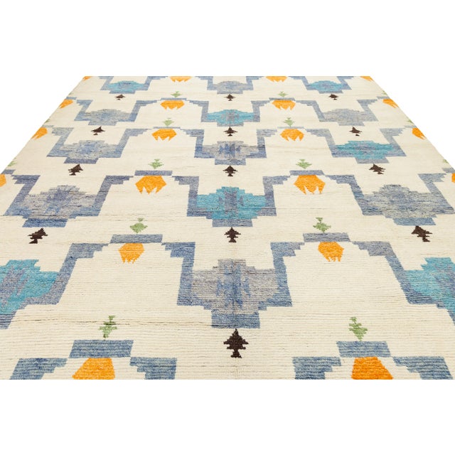 Abstract Geometric Hand-Knotted Modern Moroccan Style Wool Rug 10x15 For Sale - Image 12 of 12