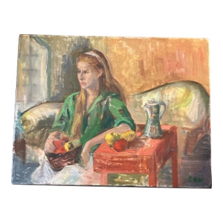 1970’s Original Female Portrait in Interior Impressionist Painting For Sale
