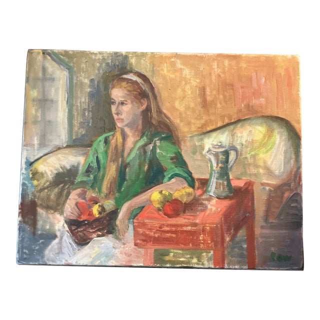 1970’s Original Female Portrait in Interior Impressionist Painting For Sale