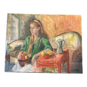 1970’s Original Female Portrait in Interior Impressionist Painting