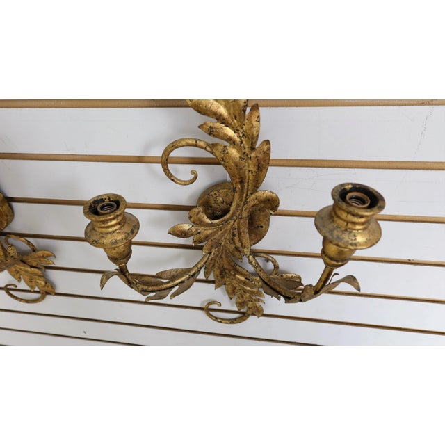 French Pair French Style Gold Gilt Metal Candelabra Sconces For Sale - Image 3 of 8