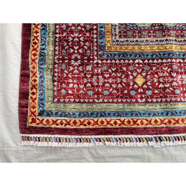 8' X 11'4" Red Mamluk Geometric Wool Rug For Sale - Image 9 of 15