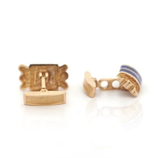 Vintage Lapis Lazuli 14k Gold Nugget Textured Cufflinks, Pair For Sale - Image 4 of 4