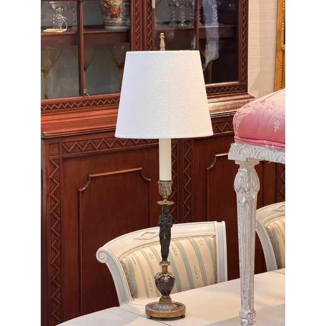 Metal Early 19th Century French Empire Bronze and Marble Candlestick Lamp For Sale - Image 7 of 8