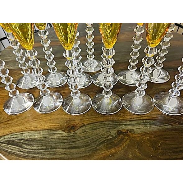 1990s Baccarat Véga Flutissimo Amber Crystal Champagne Flutes - Set of 13 For Sale In Dallas - Image 6 of 9