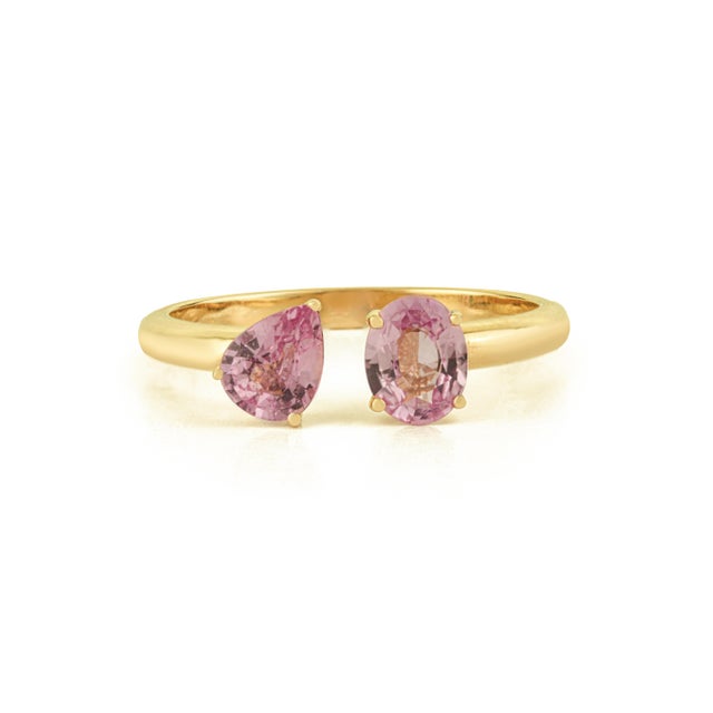 1.16ct Pink Sapphire Toi Et Moi Open Ring Size 5.5 in 14k Gold For Sale - Image 4 of 15