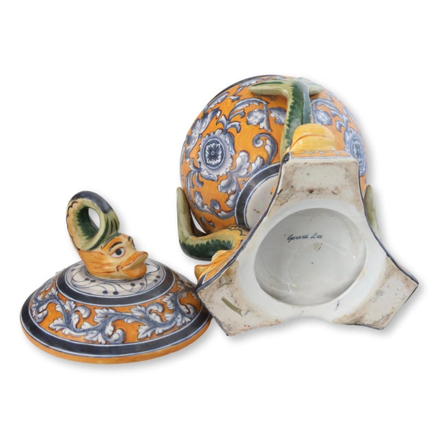 Vintage Faience Urn With Dolphins For Sale - Image 4 of 5