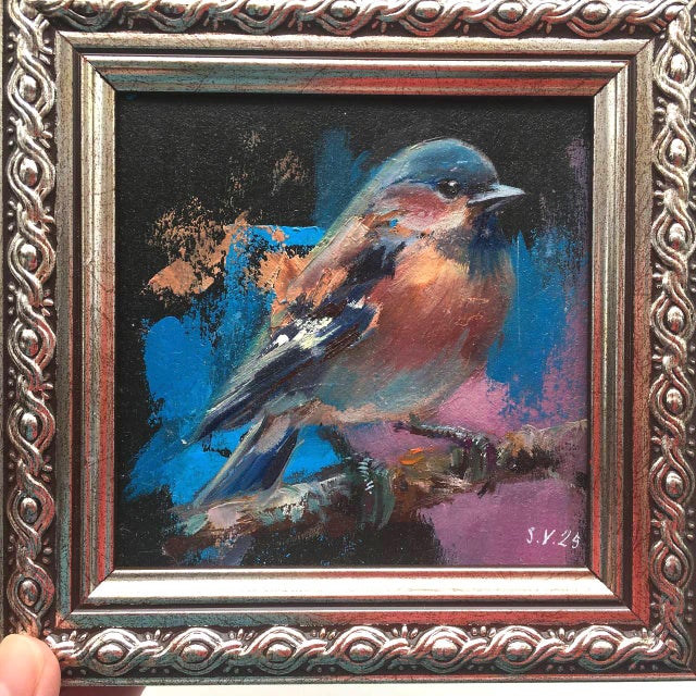 Expressionism Bird Painting Original Impressionist Oil by Valeriya Serova, Framed For Sale - Image 3 of 11