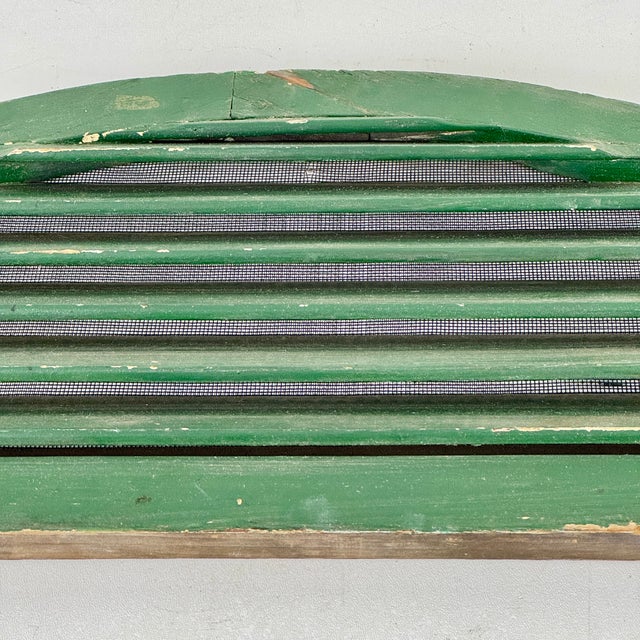 Antique Architectural Salvage Half-Round Arched Wooden Louvre in Green Paint For Sale - Image 9 of 10