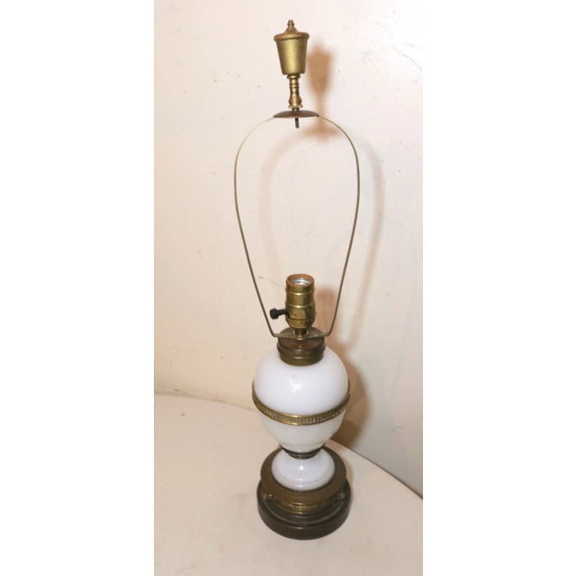 Bronze Antique 1800's Ornate Victorian Bronze Opal Glass Electrified Oil Parlor Lamp For Sale - Image 8 of 12