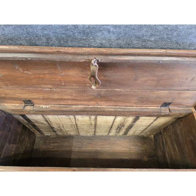 1990s Handcrafted Solid Reclaimed Wood Trunk With Iron Strappings For Sale - Image 10 of 11