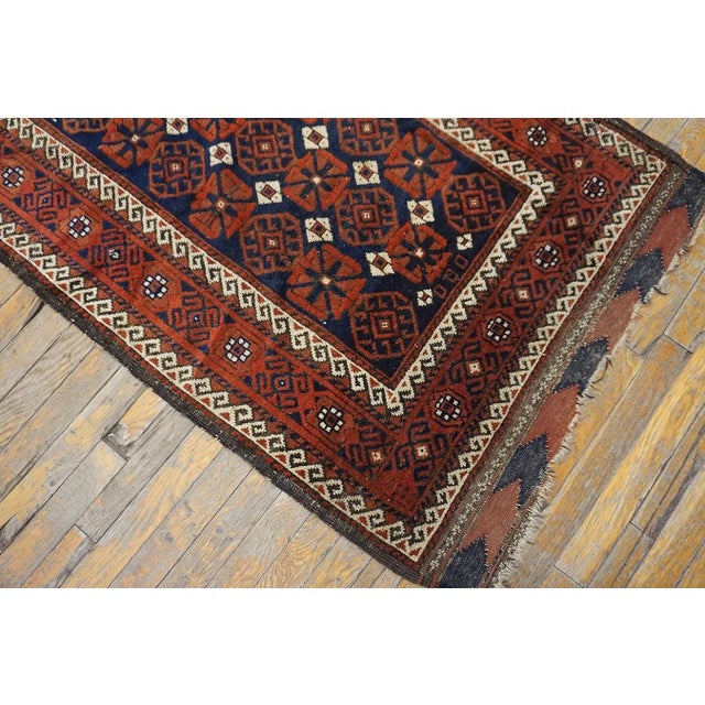 1890s Red Wine Geometric Tribal Antique Balouch Turkman Rug 3' 0'' X4' 9'' Handknotted Wool Carpet For Sale - Image 10 of 11