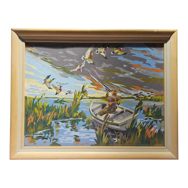 Vintage "Paint by Numbers" Hunting Scene - Framed For Sale