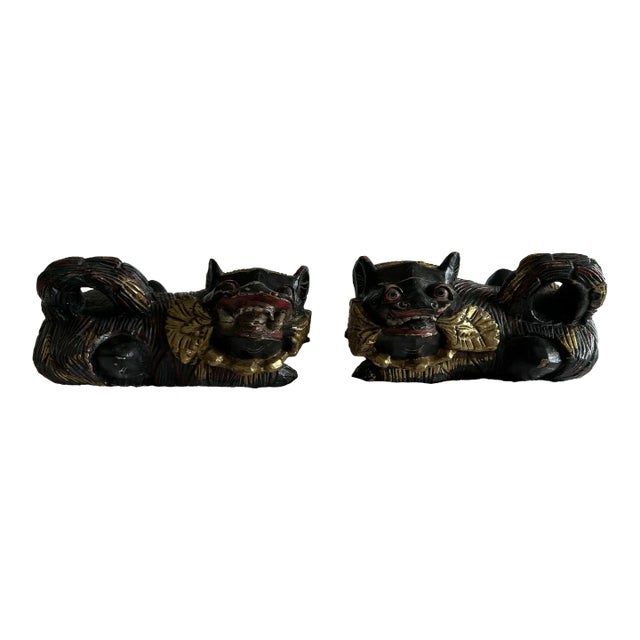 Pair of 19th Century Decorative Lions, Each With Different Expressions For Sale