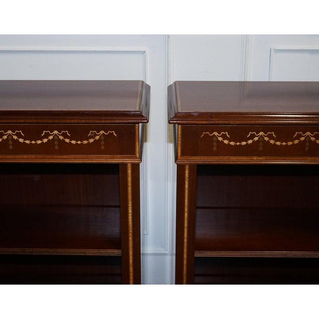 Brown Vintage Edwardian Style Sheraton Dwarf Open Bookcase Adjustable Shelves, Set of 2 For Sale - Image 8 of 18