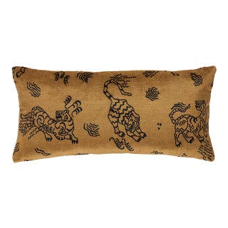 Schumacher Kinabalu Velvet 24" Lumbar Pillow in Gold For Sale