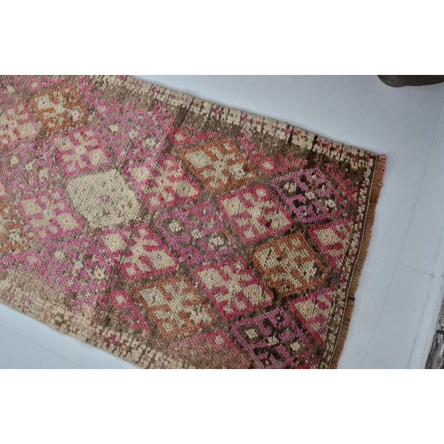 Pink and Beige Hallway Runner Rug For Sale - Image 4 of 10