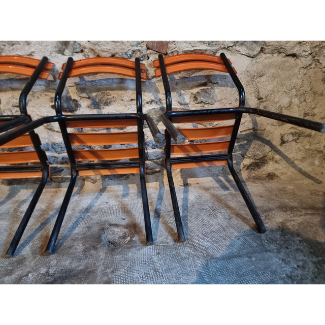 Metal Vintage French Industrial Stackable School Chairs, 1960s, Set of 4 For Sale - Image 7 of 14