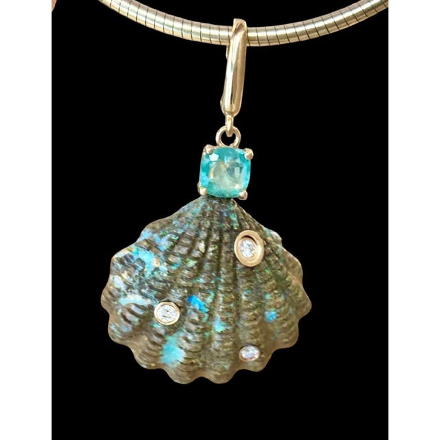 Australian Opal Shell Penant Jen Proudman Jewelry Australian Boulder Opal, Emerald, Diamond & 14k Gold Carved Opal Shell...