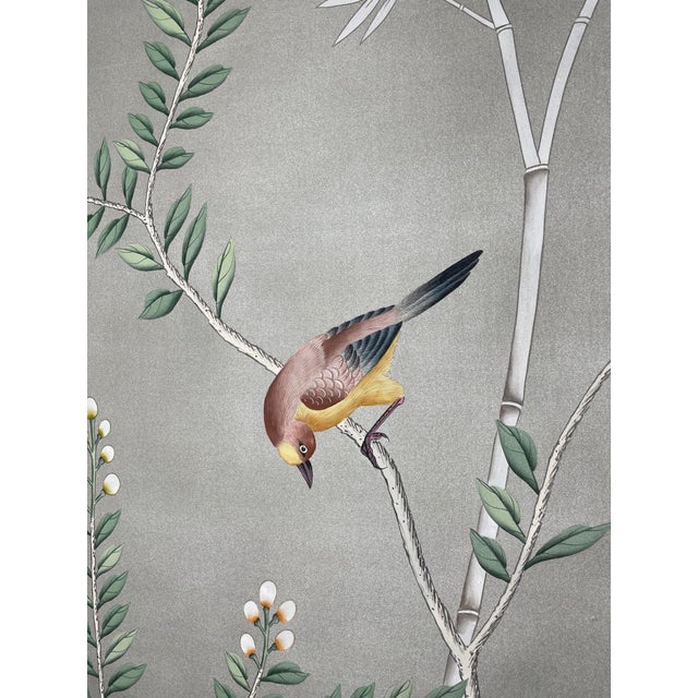 Chinoiserie Hand‑Painted Wall Panels, Set of 4, Peacock Bird & Blossom Bamboo Mural For Sale - Image 6 of 6