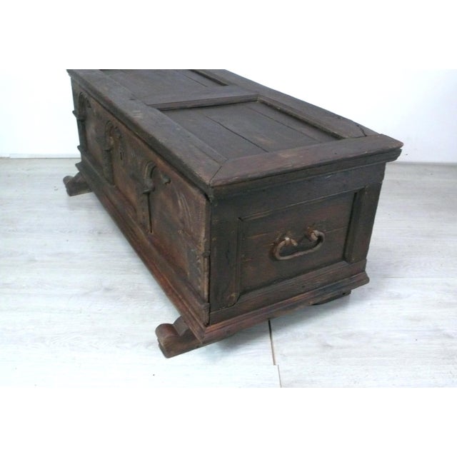 Rustic Antique German Dark Oak Trunk For Sale - Image 3 of 14