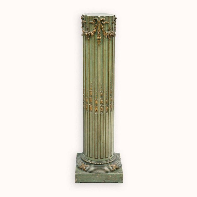 Wood Louis XVI Style Pedestal Column in Olive Green For Sale - Image 7 of 7