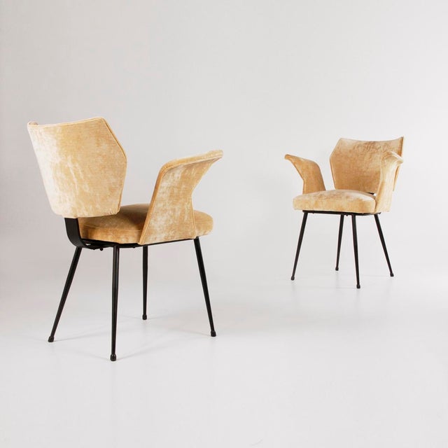 Metal Velvet Chairs with Armrests,1960s, Set of 2 For Sale - Image 7 of 12