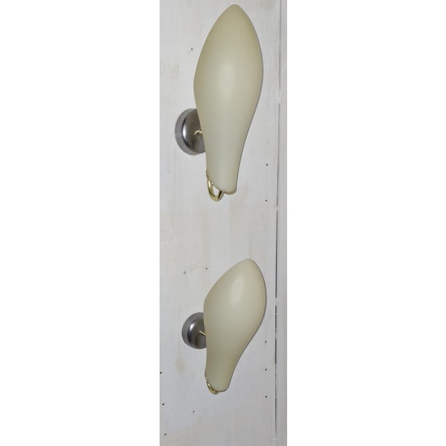 Mid-Century Wall Lamps with Cream-Colored Glass Shades on Metal Mounts1950s, Set of 2 For Sale - Image 13 of 17