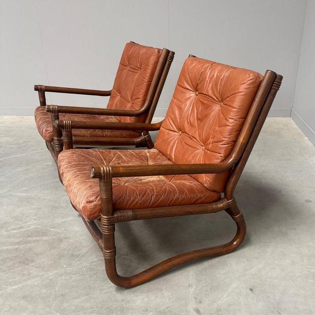 Animal Skin Vintage Bamboo and Leather Chairs, 1970s, Set of 2 For Sale - Image 7 of 15