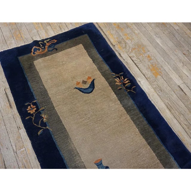1920s Beige Minimalist Symbols Antique Chinese Peking Carpet 2'6"x 11'6" Knotted Wool Rug Runner For Sale - Image 4 of 12