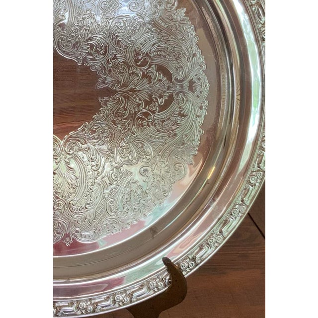 English Vintage Oneida Silverplate 12.5” Round Serving Platter - Vintage Barware - Versatile - Cottagecore - Palm Beach Regency - Traditional For Sale - Image 3 of 7