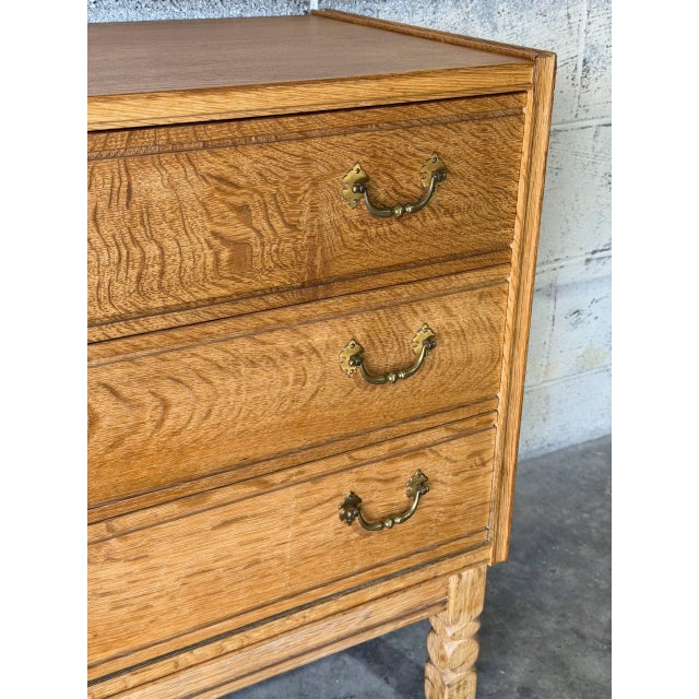 Oak 3 Drawer Dresser Chest With Brass Pulls Mid-Century Modern 1960s For Sale - Image 10 of 11