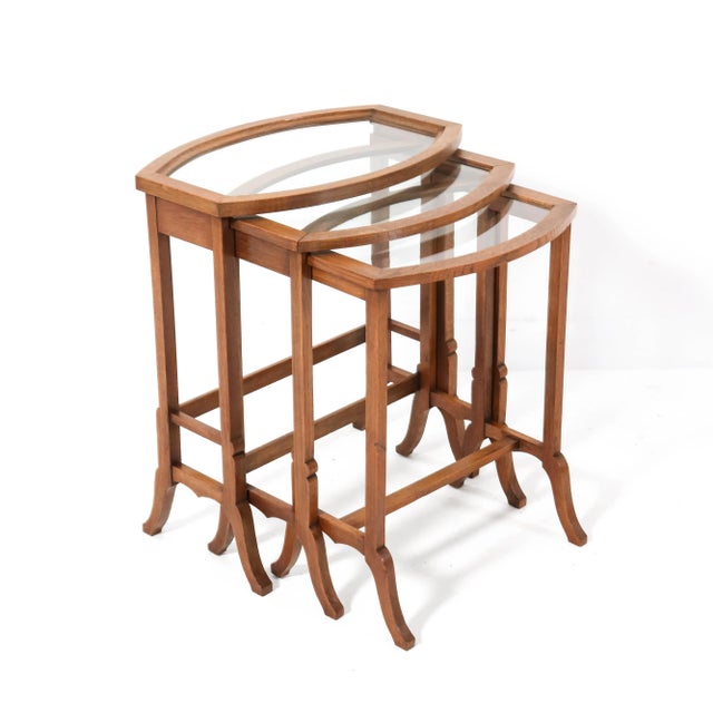 Art Nouveau Oak Nesting Tables with Glass Tops, 1900s, Set of 3 For Sale - Image 10 of 10