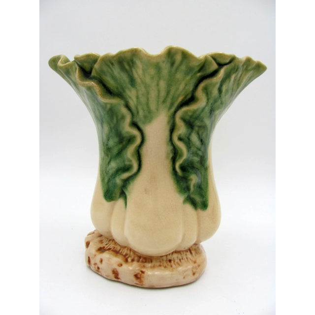 Figurative Vintage Ceramic Bok Choy Cabbage Figural Majolica Planter Vase For Sale - Image 3 of 11
