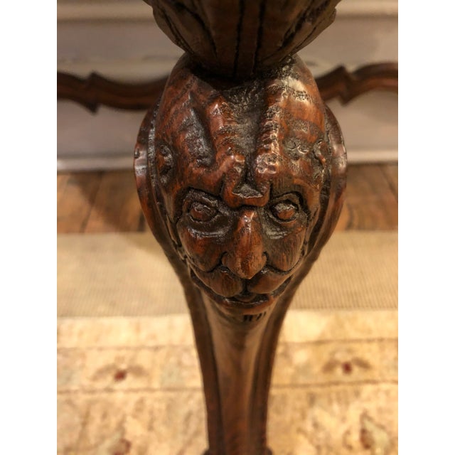 19th Century Carved Oak and Marble Topped Demilune Tables -A Pair For Sale - Image 4 of 12