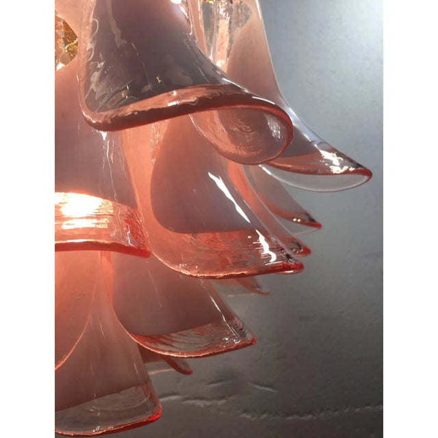 Mid-Century Modern Italian Murano Glass Sella Pink with Gold Metal Frame Chandelier For Sale - Image 3 of 13