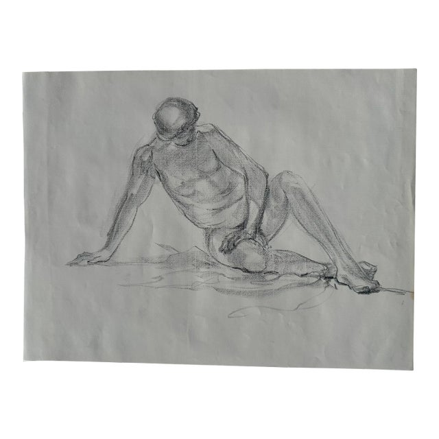 Seated Male Form in Charcoal For Sale