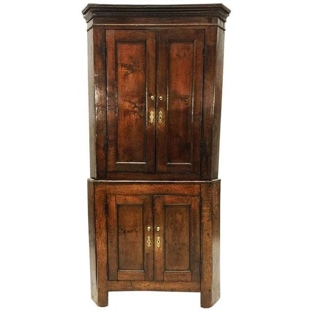 Brown Early 19th Century Dutch Oak 2-Part Corner Cupboard For Sale - Image 8 of 8