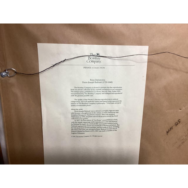 1970s Beautiful Pair of Framed Botanical Prints, Pierre-Joseph Redouté for the Bombay Company For Sale - Image 10 of 11