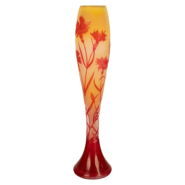 Antique French Art Nouveau Cameo Glass Soliflore Carnation Vase Emile Galle 1900 For Sale In Portland, OR - Image 6 of 18