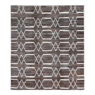 Brown & Natural Modern Wool Rug For Sale