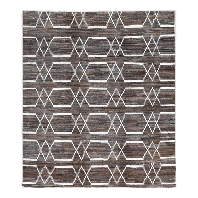 Brown & Natural Modern Wool Rug For Sale