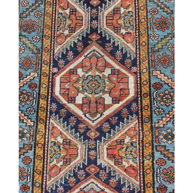 Early 20th Century Colorful 1920s Antique n.w. Persian Runner With Sub-Geometric Medallions 3'0"x13'7" For Sale - Image 5 of 7