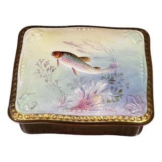Fish Decorated Porcelain Trinket Box from Taylor For Sale
