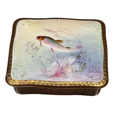 Fish Decorated Porcelain Trinket Box from Taylor For Sale