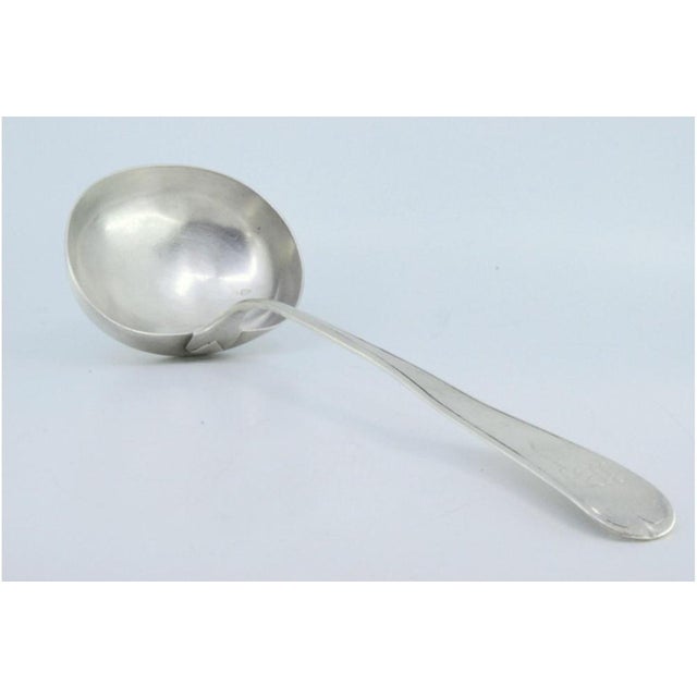 Silver Soup Ladle with Handle Grooves, in Very Good conditions. Designed before 1890 This piece has an attribution mark, I...