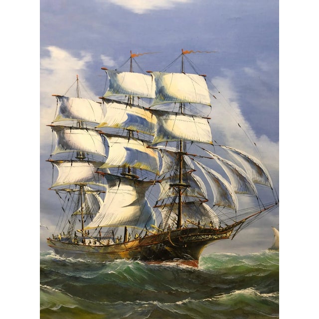 Mid 20th Century Mid 20th Century Ship at Sea Painting, Signed on the Bottom, Framed For Sale - Image 5 of 6