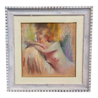 Mid-Century French Pastel Nude Portrait Signed E. Berteau in Painted Frame For Sale