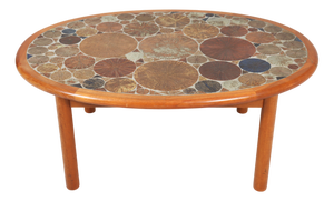 Coffee Table Teak & Ceramic attributed to Tue Poulsen for Haslev Mobelsnedkeri, Denmark, 1960