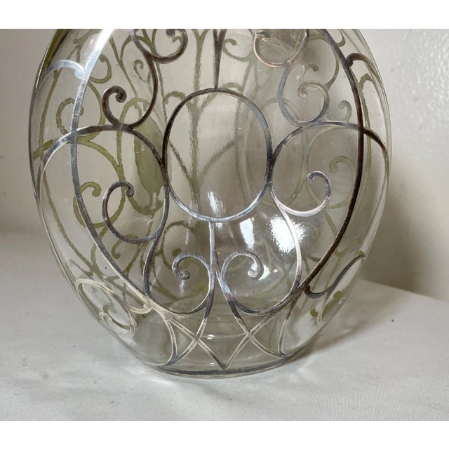 Antique Ornate Sterling Silver Overlay Glass Liquor Claret Decanter Bottle Jar For Sale - Image 10 of 12